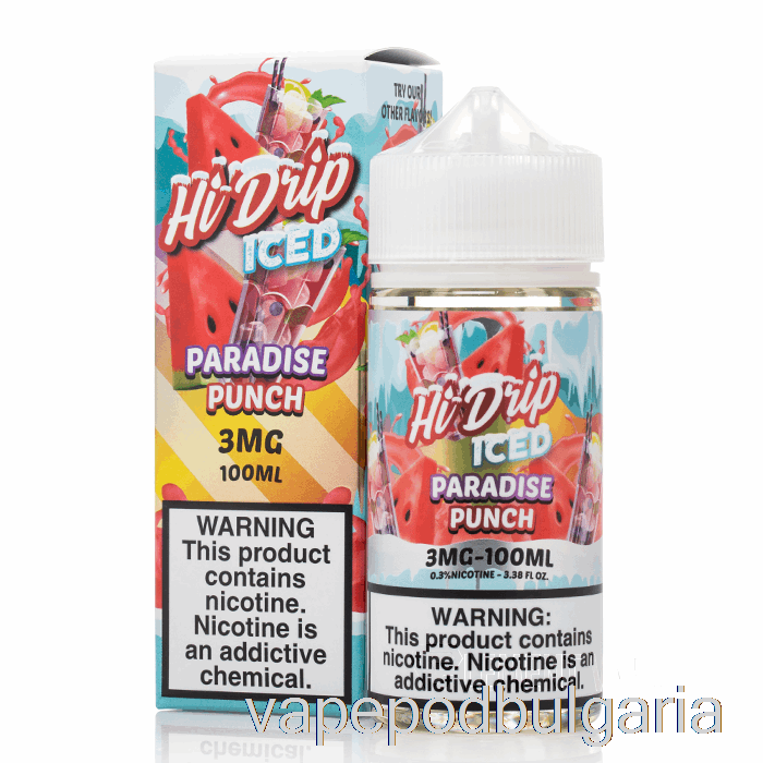 Vape 10000 Дръпки Iced Paradise Punch - Hi-drip E-liquids - 100ml 0mg